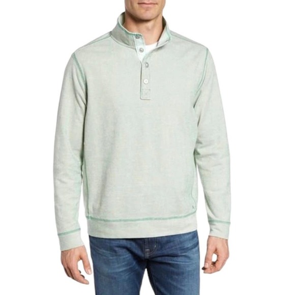 Tommy Bahama Ocean Mist SnapMock Sweatshirt Men Green Long Sleeve Pullover Large - Picture 1 of 14